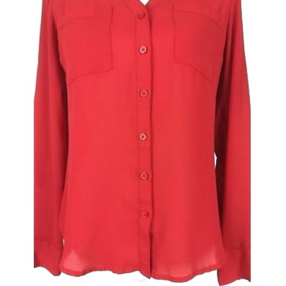 * Express women's xs button down red long sleeve - Picture 3 of 8